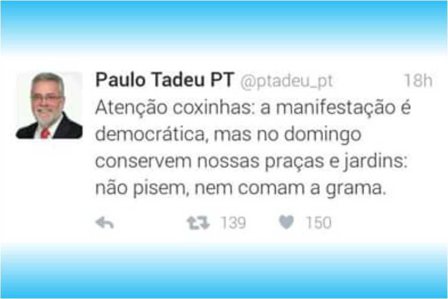 Publicação do vereador no Twitter causou revolta.