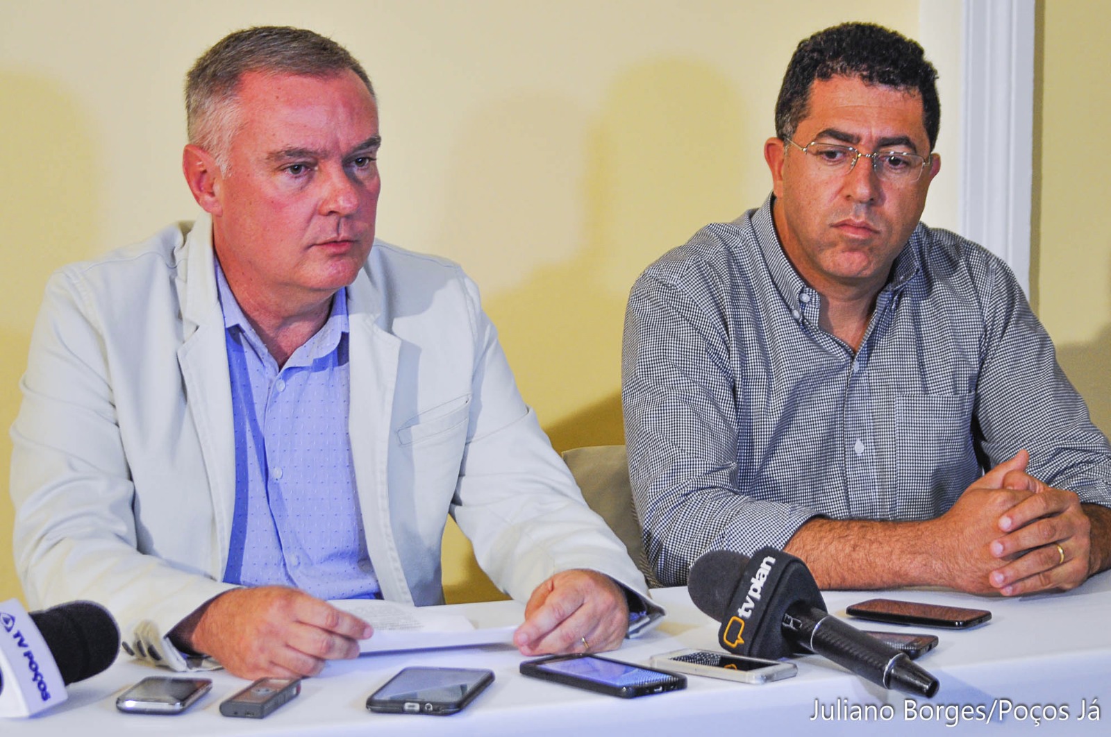 Prefeito eleito Sérgio Azevedo, e o vice Flávio Faria, anunciaram os nomes em entrevista coletiva.